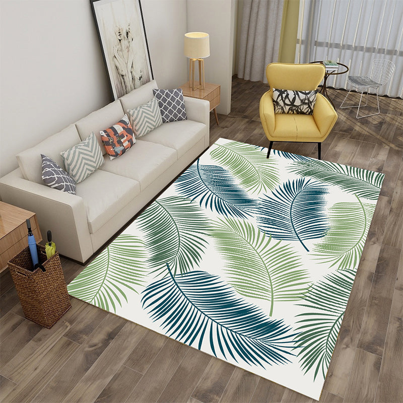 Multi Color Tropical Rug Polyster Plant Printed Area Rug Non-Slip Backing Pet Friendly Carpet for Parlor Blue-Green Clearhalo 'Area Rug' 'Rug' 2227434