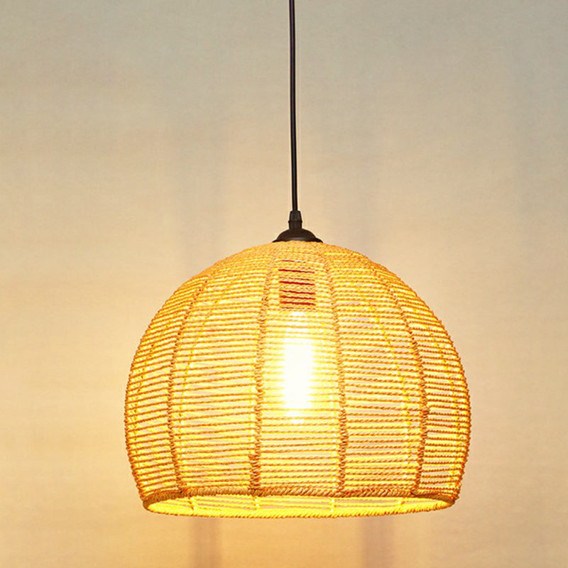 Hemp Rope Shaded Hanging Light Rustic 1��Bulb Restaurant Pendant Light Fixture in Brown Brown D Clearhalo 'Ceiling Lights' 'Industrial Pendants' 'Industrial' 'Middle Century Pendants' 'Pendant Lights' 'Pendants' 'Tiffany' Lighting' 2227861