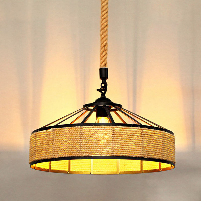 Hemp Rope Shaded Hanging Light Rustic 1��Bulb Restaurant Pendant Light Fixture in Brown Brown B Clearhalo 'Ceiling Lights' 'Industrial Pendants' 'Industrial' 'Middle Century Pendants' 'Pendant Lights' 'Pendants' 'Tiffany' Lighting' 2227862