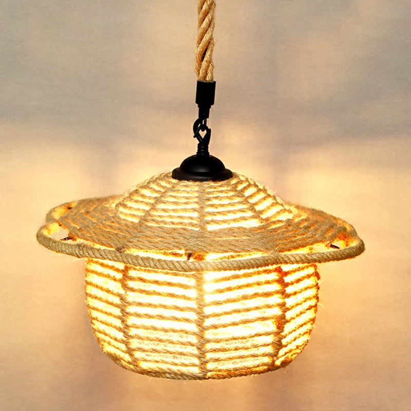 Hemp Rope Shaded Hanging Light Rustic 1 Bulb Restaurant Pendant Light Fixture in Brown Brown A Clearhalo 'Ceiling Lights' 'Lighting' 'Pendant Lights' 2227866_ab9ca583-75d5-4cab-a47f-3064f8248f21