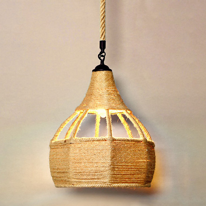 Hemp Rope Shaded Hanging Light Rustic 1��Bulb Restaurant Pendant Light Fixture in Brown Brown H Clearhalo 'Ceiling Lights' 'Industrial Pendants' 'Industrial' 'Middle Century Pendants' 'Pendant Lights' 'Pendants' 'Tiffany' Lighting' 2227872