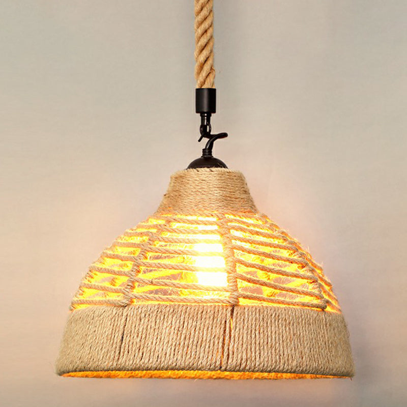 Hemp Rope Shaded Hanging Light Rustic 1 Bulb Restaurant Pendant Light Fixture in Brown Brown G Clearhalo 'Ceiling Lights' 'Lighting' 'Pendant Lights' 2227877_e9439ba8-b90f-4a8f-a4fa-83319c775072