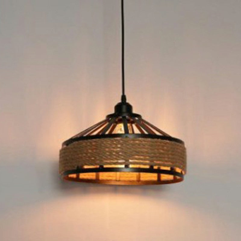 Retro Style Yurt Suspension Lighting 1��Head Hemp Rope Pendant Ceiling Light in Brown Clearhalo 'Ceiling Lights' 'Industrial Pendants' 'Industrial' 'Middle Century Pendants' 'Pendant Lights' 'Pendants' 'Tiffany' Lighting' 2227887