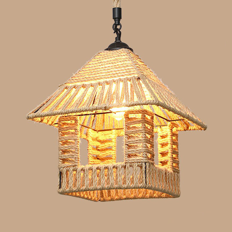 1��Bulb Hanging Light Rustic Style Wrapped Hemp Rope Pendant Light Fixture in Brown Brown K Clearhalo 'Ceiling Lights' 'Industrial Pendants' 'Industrial' 'Middle Century Pendants' 'Pendant Lights' 'Pendants' 'Tiffany' Lighting' 2227935