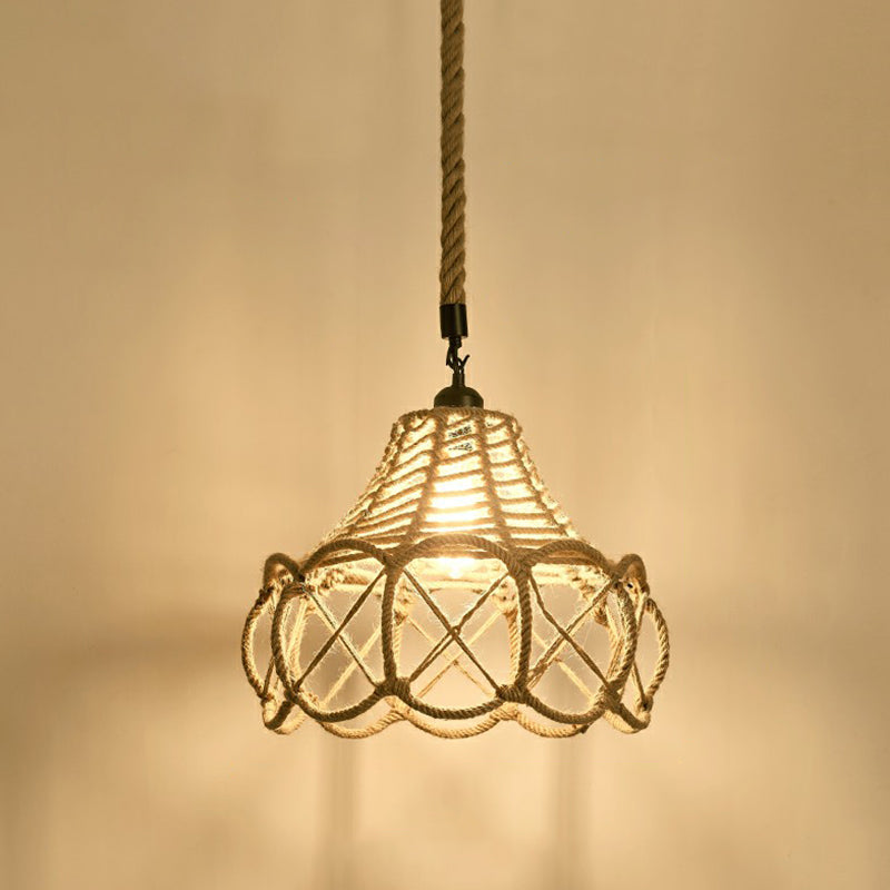 1-Light Pendant Light Antique Hemp Rope Hanging Light Fixture in Brown for Restaurant Brown B Clearhalo 'Ceiling Lights' 'Pendant Lights' 'Pendants' Lighting' 2227970_6ce182b1-00d0-4897-bdb9-f4e6eea97d62