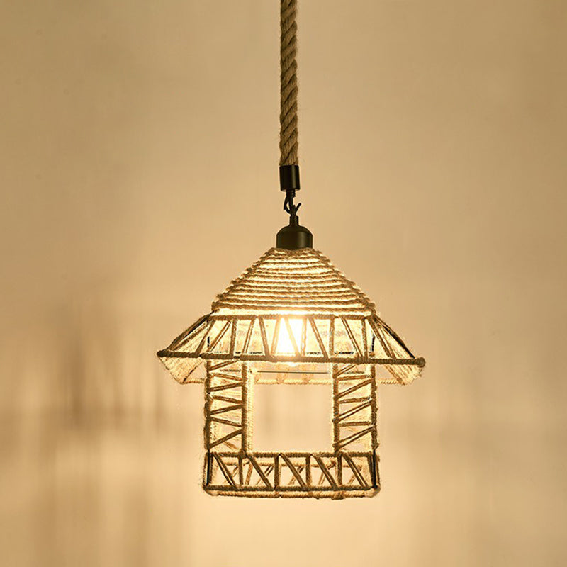 1-Light Pendant Light Antique Hemp Rope Hanging Light Fixture in Brown for Restaurant Brown D Clearhalo 'Ceiling Lights' 'Pendant Lights' 'Pendants' Lighting' 2227973_4565cd40-1fcb-4fad-9615-d414953e523a