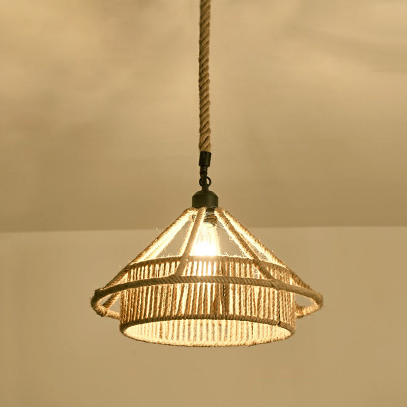 1-Light Pendant Light Antique Hemp Rope Hanging Light Fixture in Brown for Restaurant Brown H Clearhalo 'Ceiling Lights' 'Pendant Lights' 'Pendants' Lighting' 2227975_dc66e54b-2876-456d-a3ec-6e3505486333