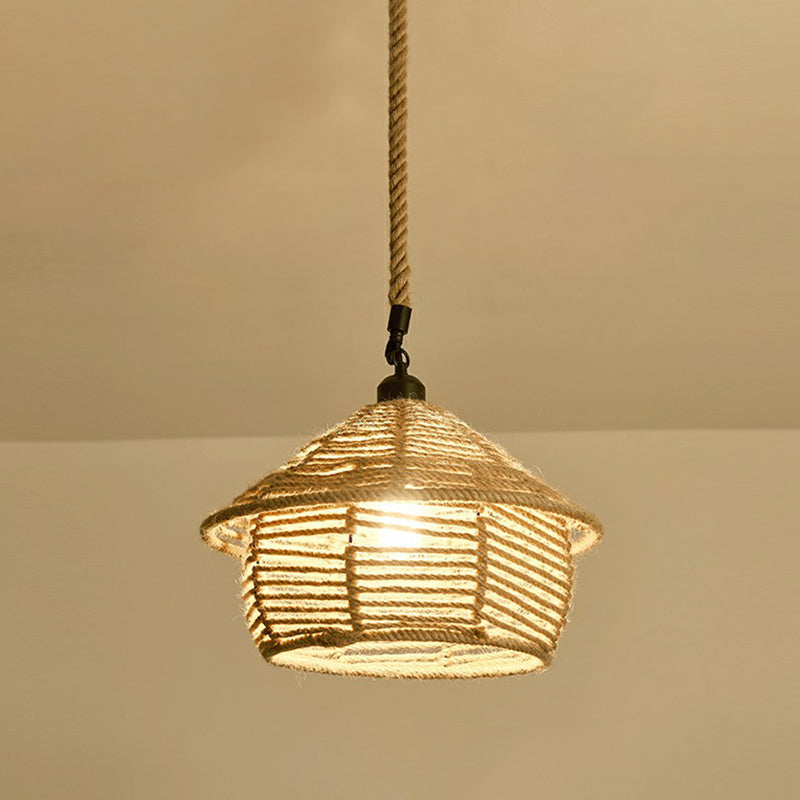 1-Light Pendant Light Antique Hemp Rope Hanging Light Fixture in Brown for Restaurant Brown I Clearhalo 'Ceiling Lights' 'Pendant Lights' 'Pendants' Lighting' 2227976_5176c5b4-bd4f-480c-bca7-af5c8b7ecdd6