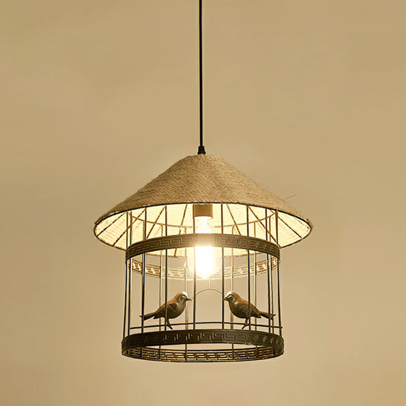 1-Light Pendant Light Antique Hemp Rope Hanging Light Fixture in Brown for Restaurant Brown K Clearhalo 'Ceiling Lights' 'Pendant Lights' 'Pendants' Lighting' 2227984_7bc2f9dd-03c2-410c-8bf3-cd73627e2532