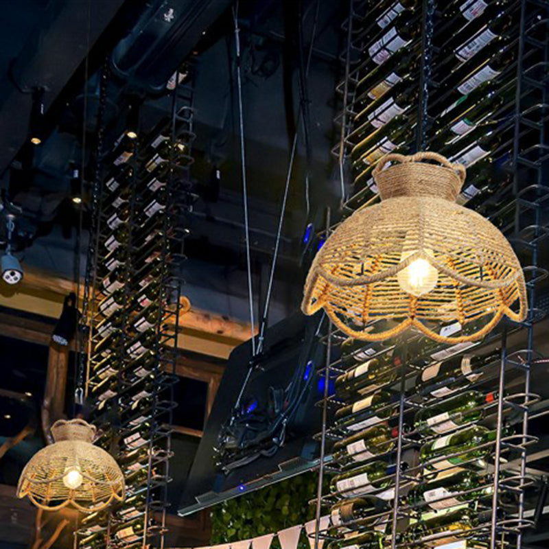 Rustic Style Wrapped Hanging Light 1 Bulb Hemp Rope Pendant Light Fixture in Brown Clearhalo 'Ceiling Lights' 'Lighting' 'Pendant Lights' 2227985_9a6fd3c2-0084-4df3-a019-987663fd120a