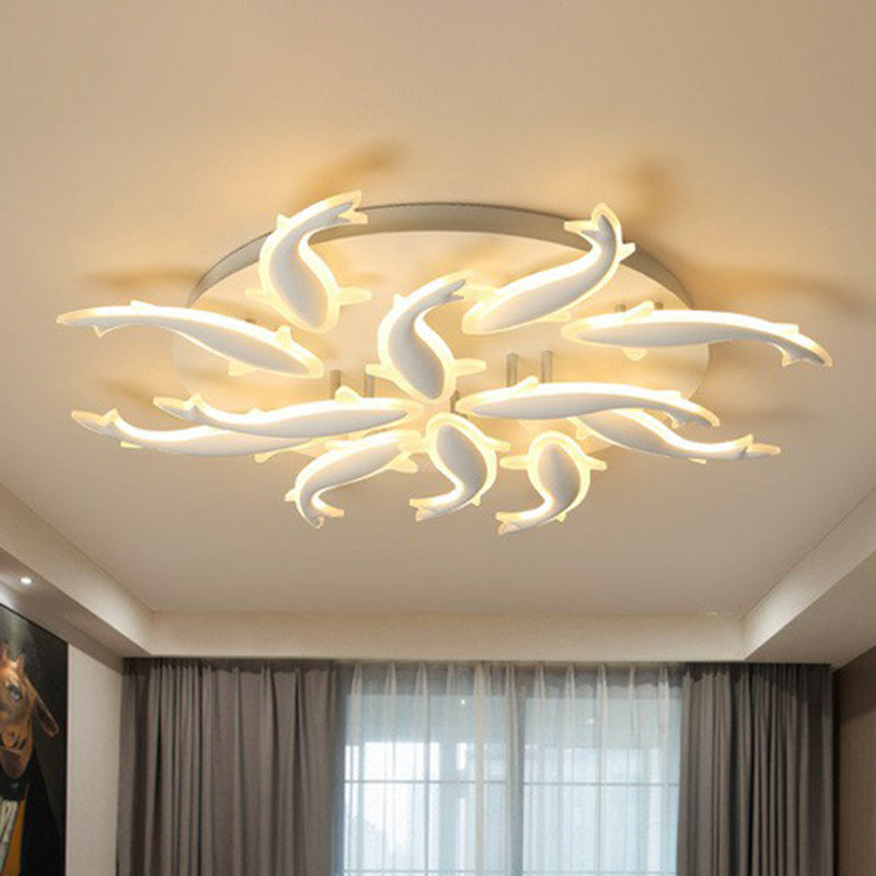 Fish Flush Mount Light Contemporary Acrylic White LED Semi Flush Ceiling Light for Living Room 12 White Clearhalo 'Ceiling Lights' 'Close To Ceiling Lights' 'Close to ceiling' 'Semi-flushmount' Lighting' 2228184
