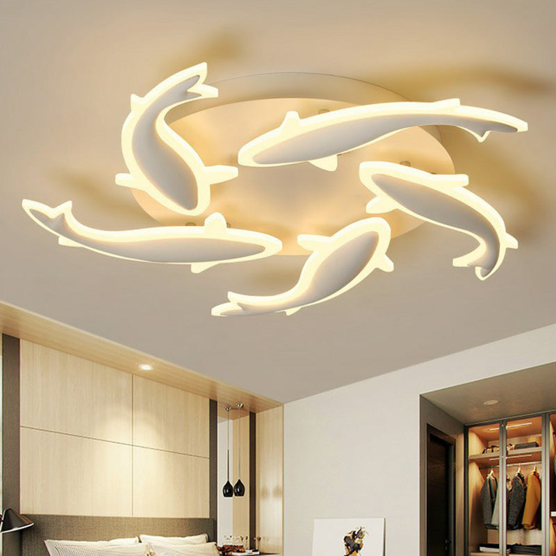 Fish Flush Mount Light Contemporary Acrylic White LED Semi Flush Ceiling Light for Living Room 5 White Clearhalo 'Ceiling Lights' 'Close To Ceiling Lights' 'Close to ceiling' 'Semi-flushmount' Lighting' 2228186