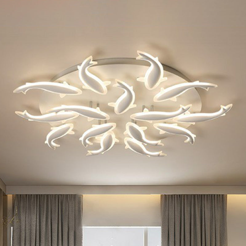 Fish Flush Mount Light Contemporary Acrylic White LED Semi Flush Ceiling Light for Living Room 15 White Clearhalo 'Ceiling Lights' 'Close To Ceiling Lights' 'Close to ceiling' 'Semi-flushmount' Lighting' 2228187
