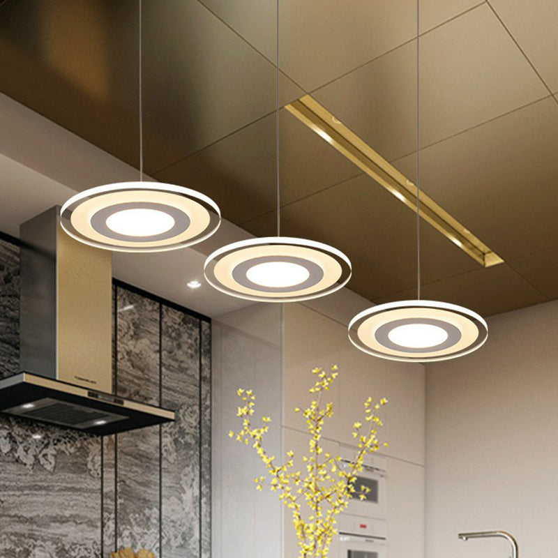 Ultrathin Dining Room Multi Light Pendant Acrylic 3 Heads Modern LED Hanging Lighting in Clear Clearhalo 'Ceiling Lights' 'Modern Pendants' 'Modern' 'Pendant Lights' 'Pendants' Lighting' 2228244
