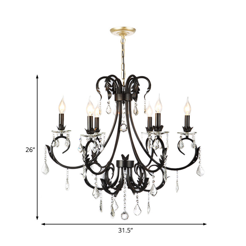 6/8 Bulbs Candle Pendant Chandelier Nordic Crystal Hanging Ceiling Light in Black for Living Room Clearhalo 'Ceiling Lights' 'Chandeliers' 'Modern Chandeliers' 'Modern' Lighting' 222832