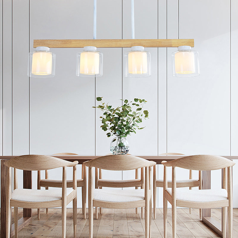 White Glass Cylinder LED Island Light Fixture Japanese Ceiling Pendant Light for Dining Room Clearhalo 'Ceiling Lights' 'Island Lights' Lighting' 2228562