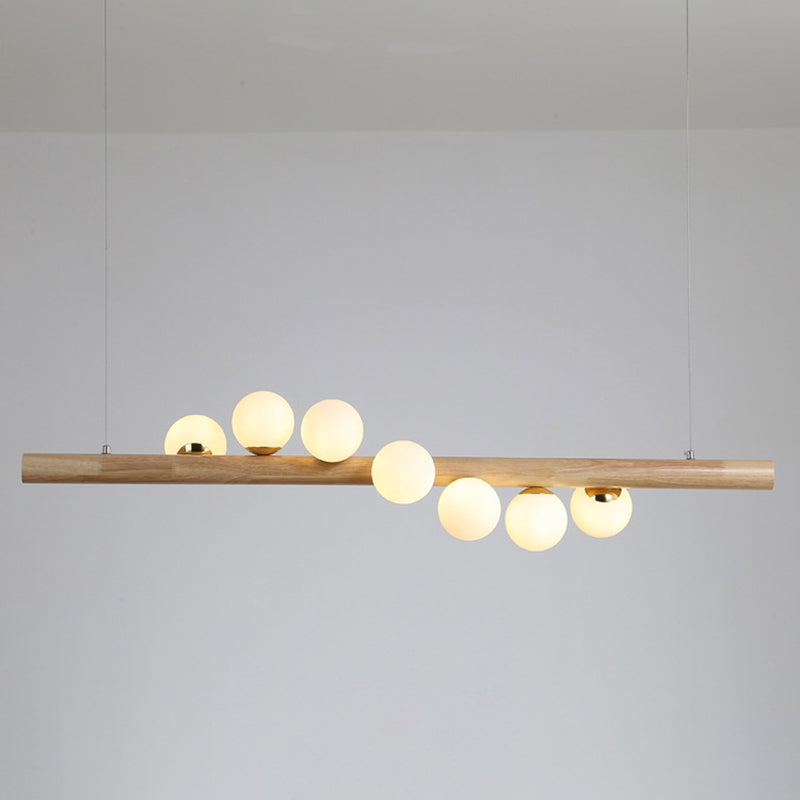Ball Island Pendant Light Minimalist Cream Glass Restaurant LED Ceiling Light in Wood 7 Wood Clearhalo 'Ceiling Lights' 'Island Lights' Lighting' 2228586