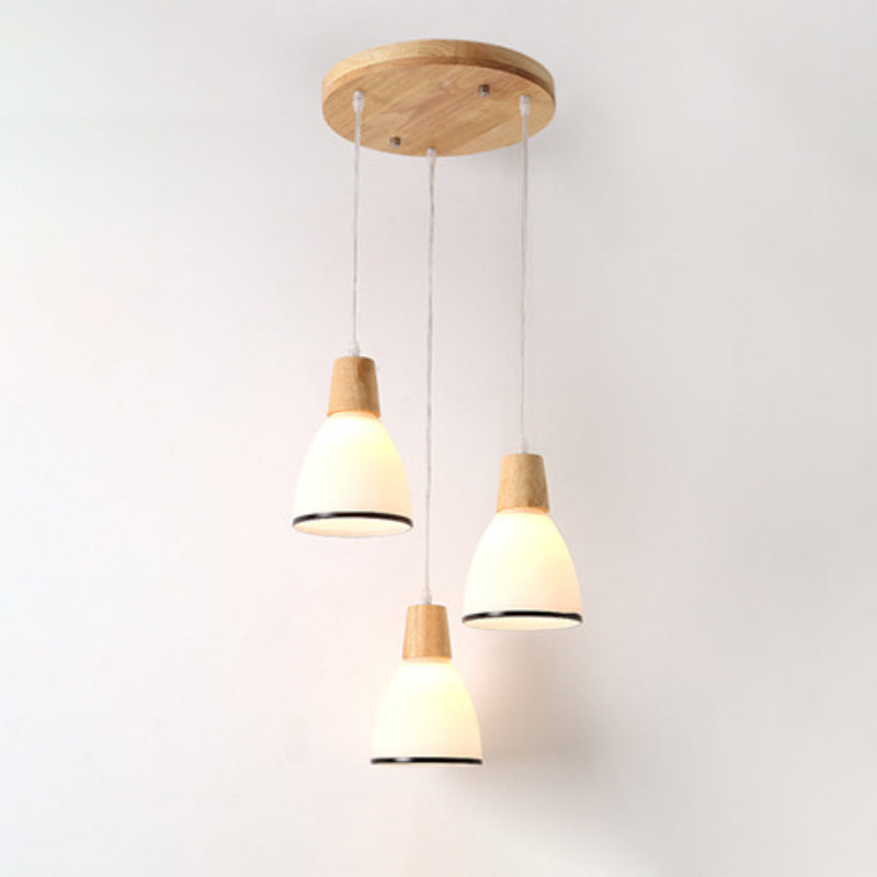 Shaded Hanging Light Contemporary White Glass 3 Heads Dining Room Multi Ceiling Lighting White B Round Clearhalo 'Ceiling Lights' 'Close To Ceiling Lights' 'Glass shade' 'Glass' 'Modern Pendants' 'Modern' 'Pendant Lights' 'Pendants' Lighting' 2228623