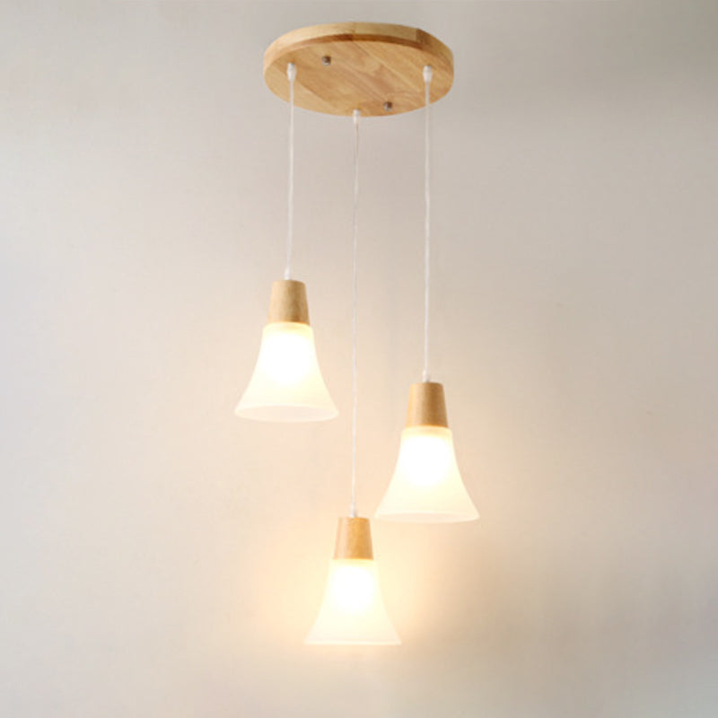 Shaded Hanging Light Contemporary White Glass 3 Heads Dining Room Multi Ceiling Lighting White E Round Clearhalo 'Ceiling Lights' 'Close To Ceiling Lights' 'Glass shade' 'Glass' 'Modern Pendants' 'Modern' 'Pendant Lights' 'Pendants' Lighting' 2228629