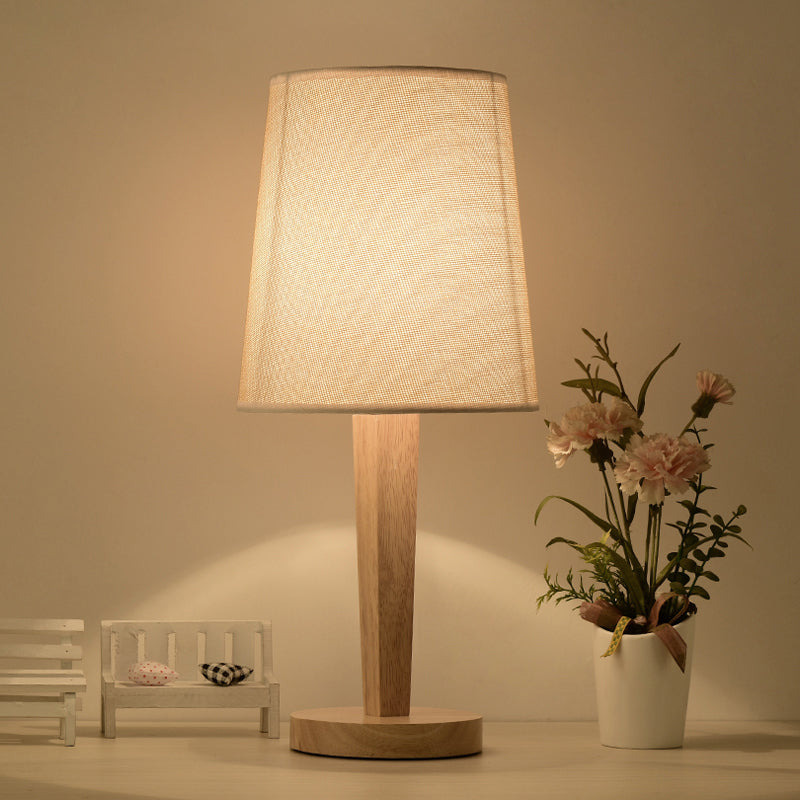 Geometric Fabric Table Lamp Modern Style Single White Nightstand Light with Wooden Base Clearhalo 'Lamps' 'Table Lamps' Lighting' 2228689