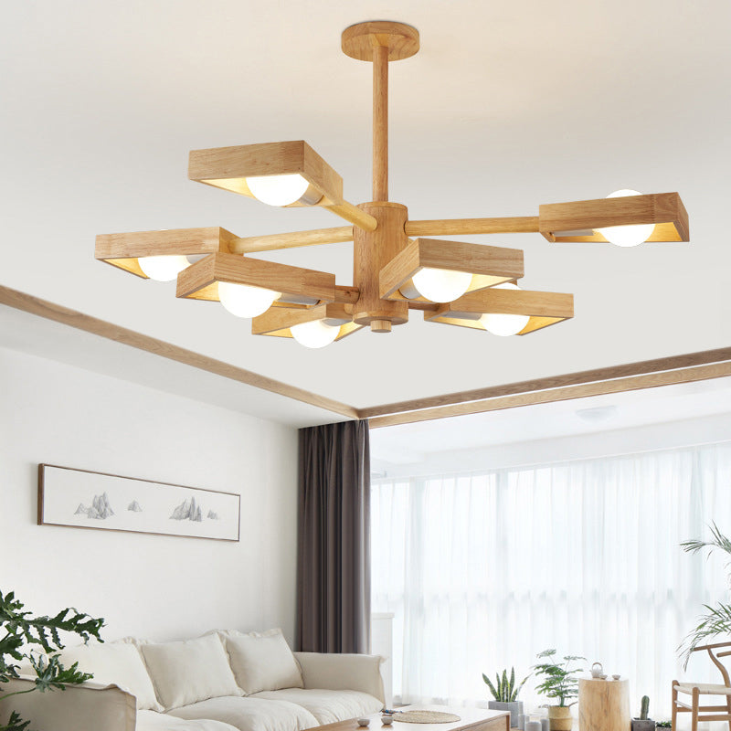 Wood Trapezoid Chandelier Pendant Light Japanese Living Room Pendant Light Fixture Clearhalo 'Carpenter Chandeliers' 'Ceiling Lights' 'Chandeliers' 'Industrial' 'Modern Chandeliers' 'Modern' Lighting' 2228850