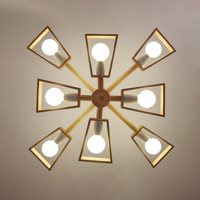 Wood Trapezoid Chandelier Pendant Light Japanese Living Room Pendant Light Fixture Clearhalo 'Carpenter Chandeliers' 'Ceiling Lights' 'Chandeliers' 'Industrial' 'Modern Chandeliers' 'Modern' Lighting' 2228853