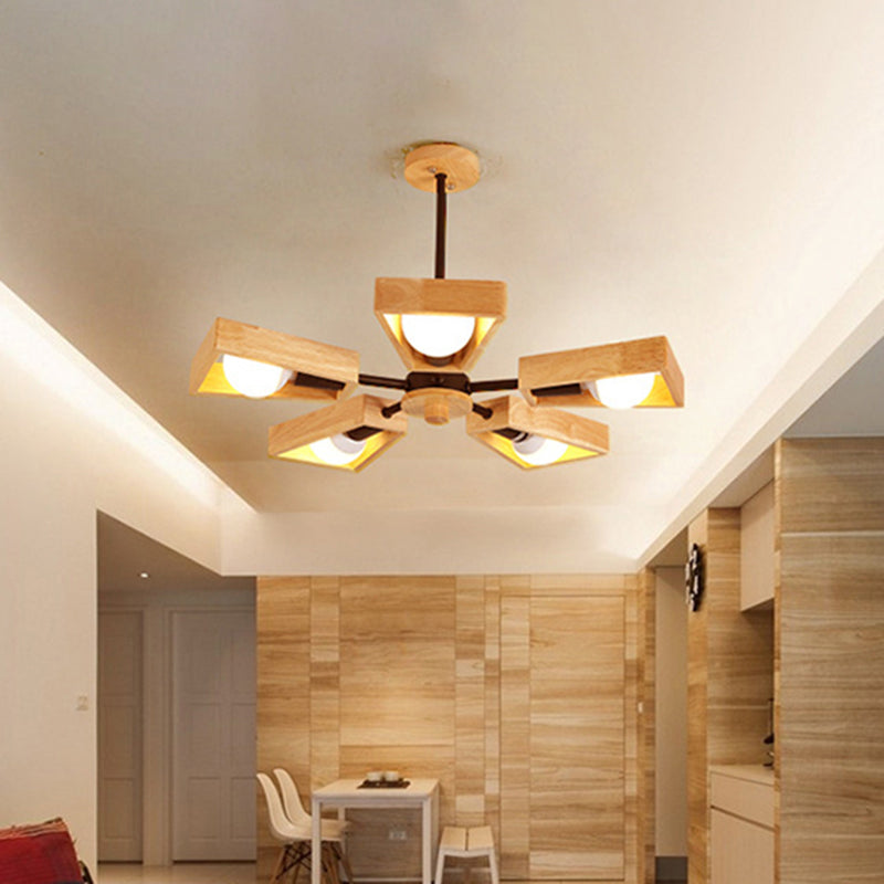 Trapezoid Frame Living Room Suspension Light Wood Minimalist Chandelier Lighting Fixture Clearhalo 'Carpenter Chandeliers' 'Ceiling Lights' 'Chandeliers' 'Industrial' 'Modern Chandeliers' 'Modern' Lighting' 2228858