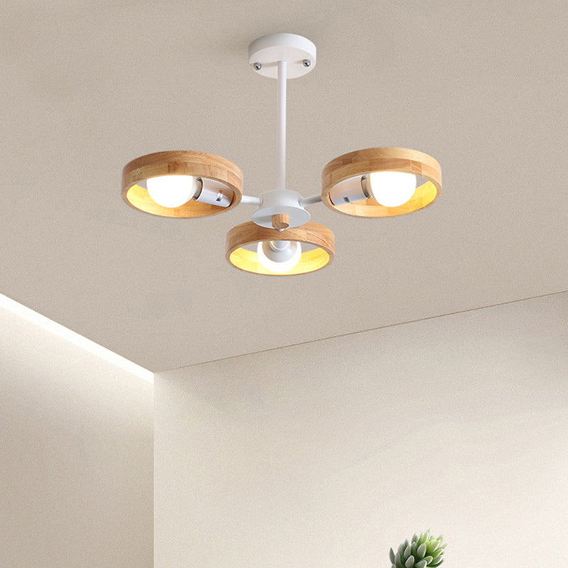 Simplicity Circle Shaped Chandelier Lighting Wooden Bedroom Pendant Light Fixture 3 White Clearhalo 'Carpenter Chandeliers' 'Ceiling Lights' 'Chandeliers' 'Industrial' 'Modern Chandeliers' 'Modern' Lighting' 2228876