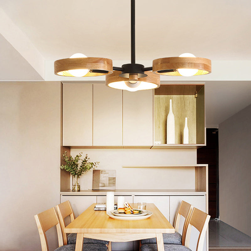 Simplicity Circle Shaped Chandelier Lighting Wooden Bedroom Pendant Light Fixture 3 Black Clearhalo 'Carpenter Chandeliers' 'Ceiling Lights' 'Chandeliers' 'Industrial' 'Modern Chandeliers' 'Modern' Lighting' 2228877