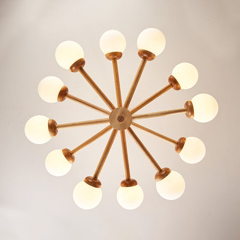 Modo Shaped Suspension Light Minimalist Cream Glass Bedroom Chandelier Light in Wood Clearhalo 'Carpenter Chandeliers' 'Ceiling Lights' 'Chandeliers' 'Industrial' 'Modern Chandeliers' 'Modern' Lighting' 2228902