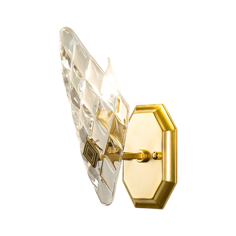 Clear Crystal Rhombus Wall Sconce Lamp Modern Style 1/2-Head Brass Wall Light for Living Room Clearhalo 'Cast Iron' 'Glass' 'Industrial' 'Modern wall lights' 'Modern' 'Tiffany' 'Traditional wall lights' 'Wall Lamps & Sconces' 'Wall Lights' Lighting' 222943