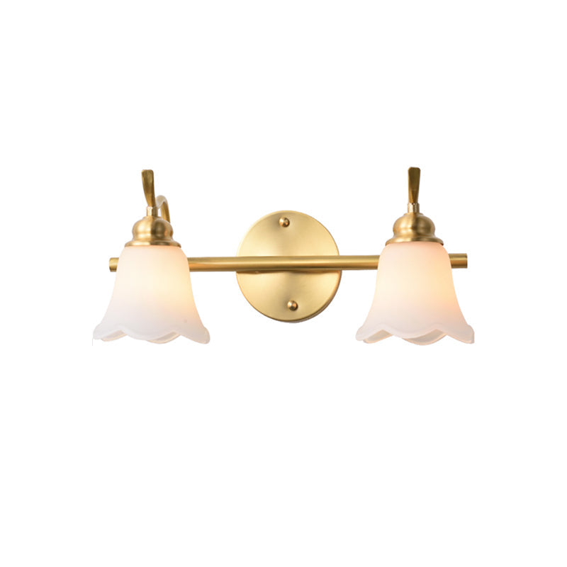 Traditional Flared Sconce 2/3 Lights White Glass Wall Mounted Vanity Light in Gold for Bathroom Clearhalo 'Vanity Lights' 'Wall Lights' Lighting' 222952