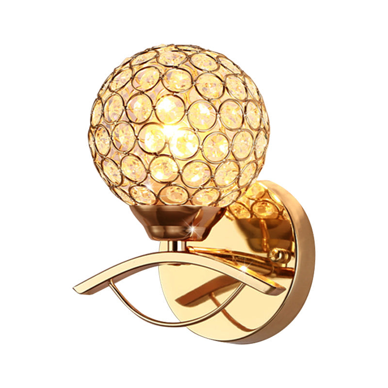 Global Wall Sconce Light Vintage Style Metal 1 Head Chrome/Gold Wall Lamp with Clear Crystal Bead Deco Clearhalo 'Modern wall lights' 'Modern' 'Wall Lamps & Sconces' 'Wall Lights' Lighting' 222973