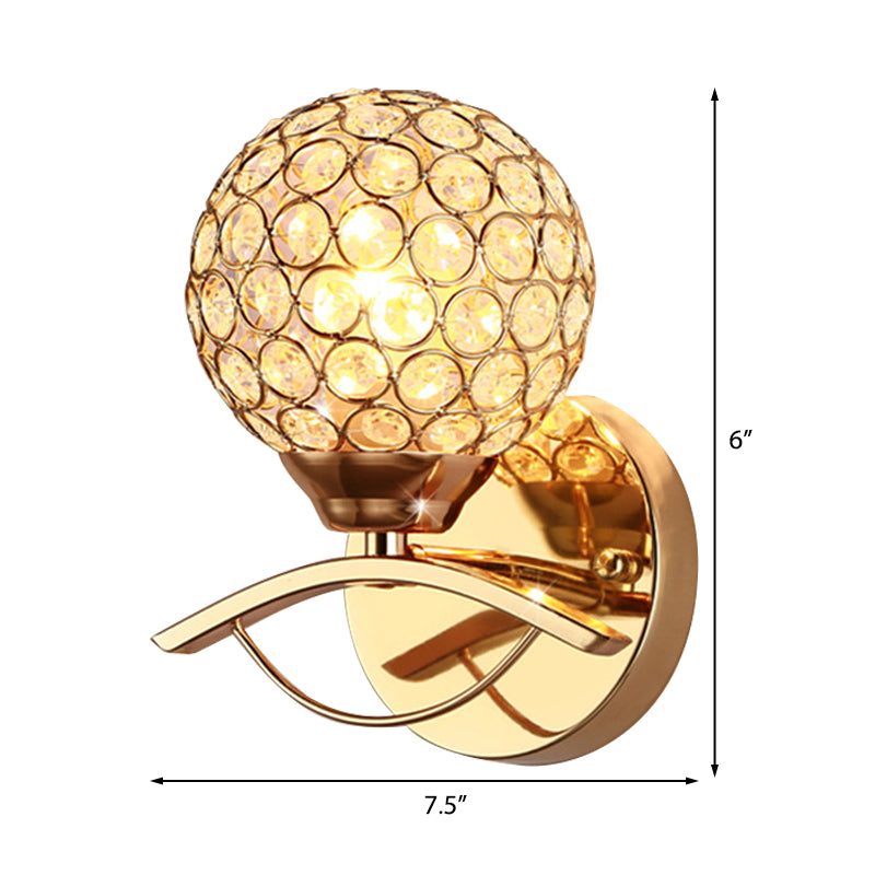Global Wall Sconce Light Vintage Style Metal 1 Head Chrome/Gold Wall Lamp with Clear Crystal Bead Deco Clearhalo 'Modern wall lights' 'Modern' 'Wall Lamps & Sconces' 'Wall Lights' Lighting' 222974