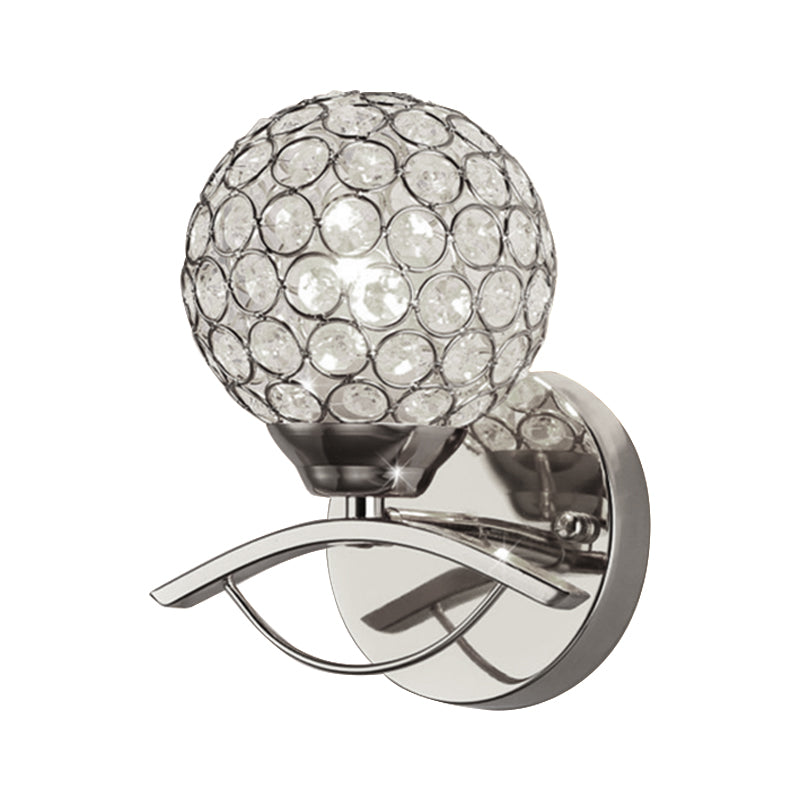 Global Wall Sconce Light Vintage Style Metal 1 Head Chrome/Gold Wall Lamp with Clear Crystal Bead Deco Clearhalo 'Modern wall lights' 'Modern' 'Wall Lamps & Sconces' 'Wall Lights' Lighting' 222978