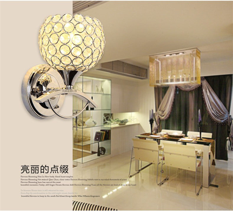 Global Wall Sconce Light Vintage Style Metal 1 Head Chrome/Gold Wall Lamp with Clear Crystal Bead Deco Chrome Clearhalo 'Modern wall lights' 'Modern' 'Wall Lamps & Sconces' 'Wall Lights' Lighting' 222979