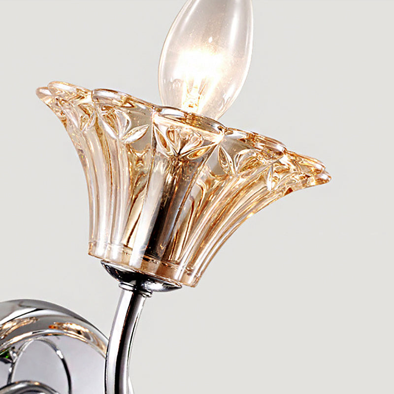 Bell Amber Glass Sconce Lamp Vintage Stylish 2 Lights Chrome Wall Light with Green Teardrop Crystal Deco Clearhalo 'Modern wall lights' 'Modern' 'Wall Lamps & Sconces' 'Wall Lights' Lighting' 223011