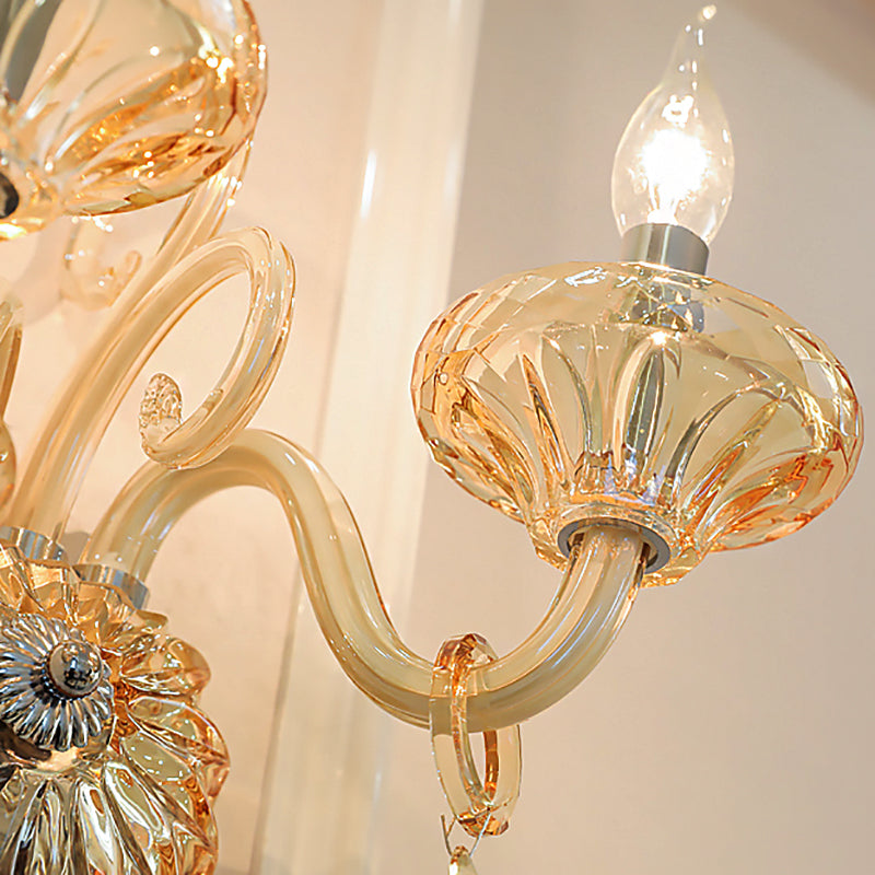 Bare Bulb Wall Sconce Vintage Stylish Amber Crystal 2 Heads Chrome Finish Wall Lighting for Corridor Clearhalo 'Modern wall lights' 'Modern' 'Wall Lamps & Sconces' 'Wall Lights' Lighting' 223017