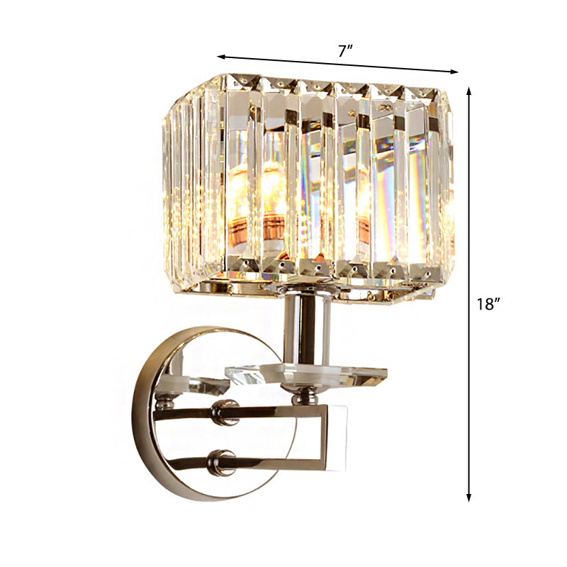 Cubic Wall Light Contemporary Metal 1 Light Chrome Finish Wall Sconce Fixture with Clear Crystal Block Clearhalo 'Modern wall lights' 'Modern' 'Wall Lamps & Sconces' 'Wall Lights' Lighting' 223055