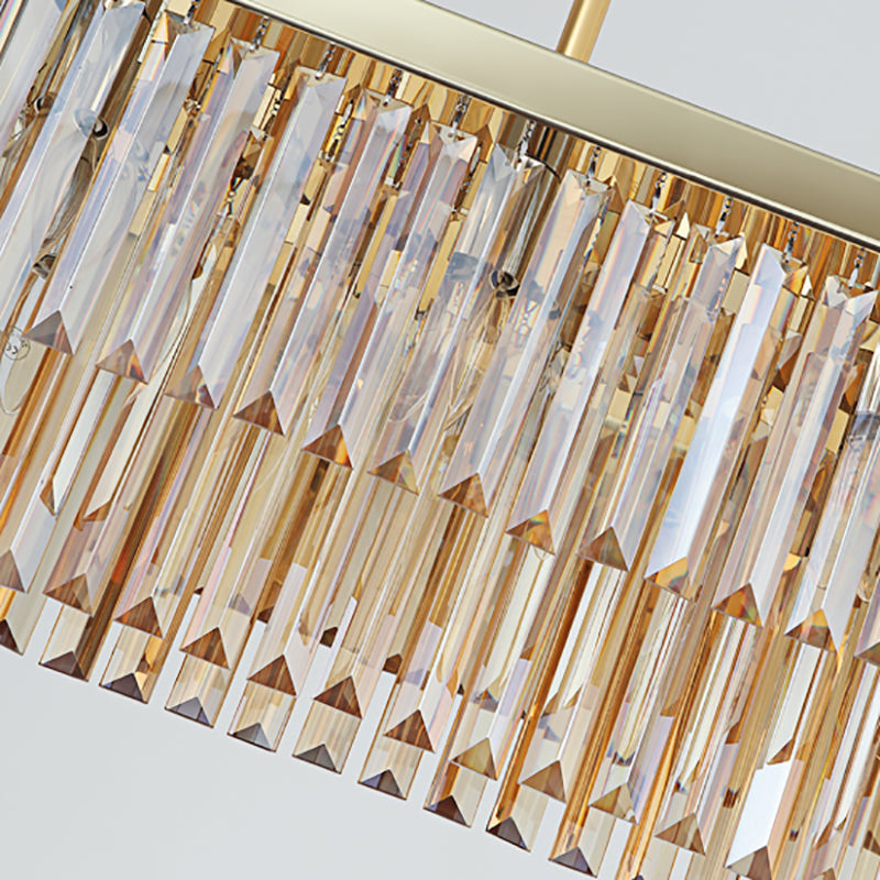 Rectangle Hanging Lamp Kit Contemporary Clear/Amber Crystal Block 8 Lights Dining Room Island Lamp, 31.5"/39" W Clearhalo 'Ceiling Lights' 'Island Lights' Lighting' 223129