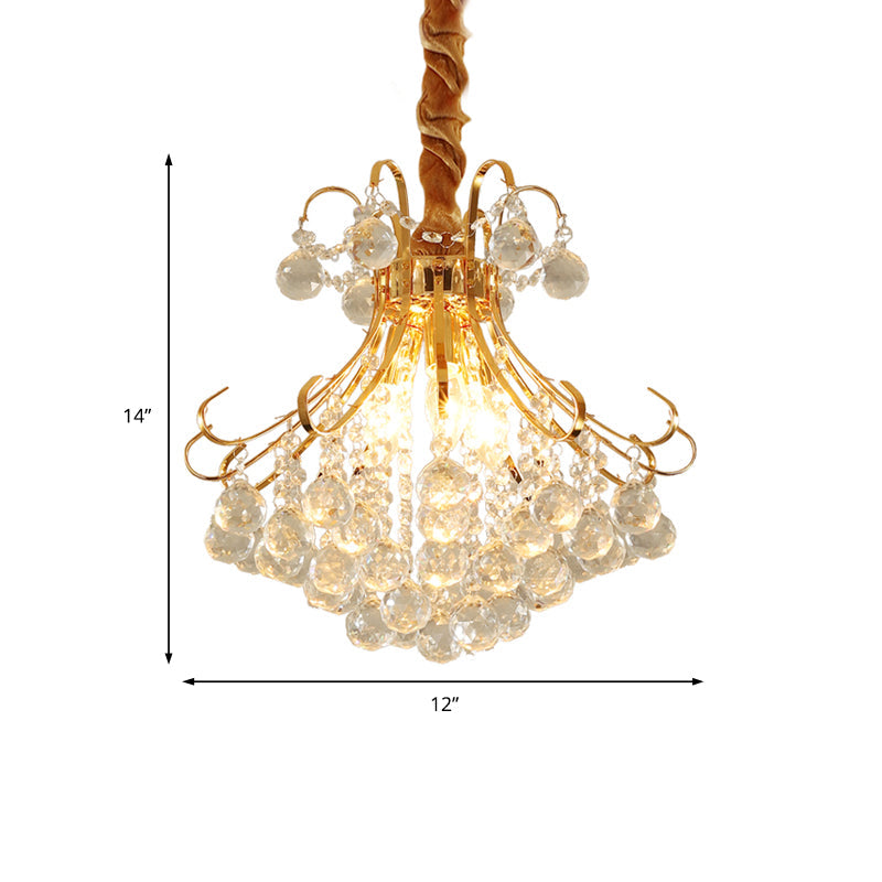 Flared Ceiling Light Modern Faceted Crystal Ball 3/4 Lights Gold Chandelier Light Fixture, 12"/16"/21.5" Wide Clearhalo 'Ceiling Lights' 'Chandeliers' 'Modern Chandeliers' 'Modern' Lighting' 223221