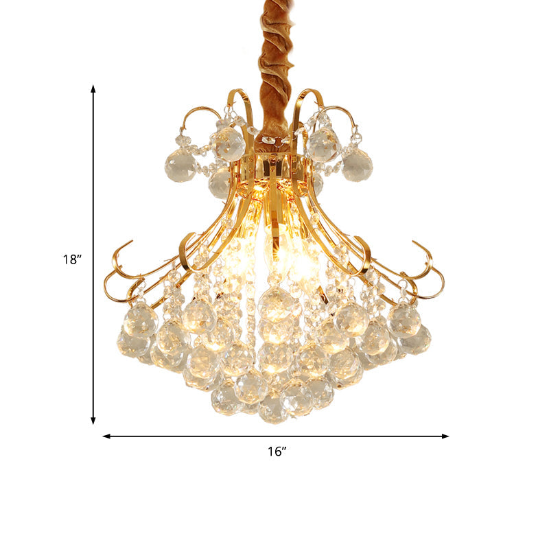 Flared Ceiling Light Modern Faceted Crystal Ball 3/4 Lights Gold Chandelier Light Fixture, 12"/16"/21.5" Wide Clearhalo 'Ceiling Lights' 'Chandeliers' 'Modern Chandeliers' 'Modern' Lighting' 223222