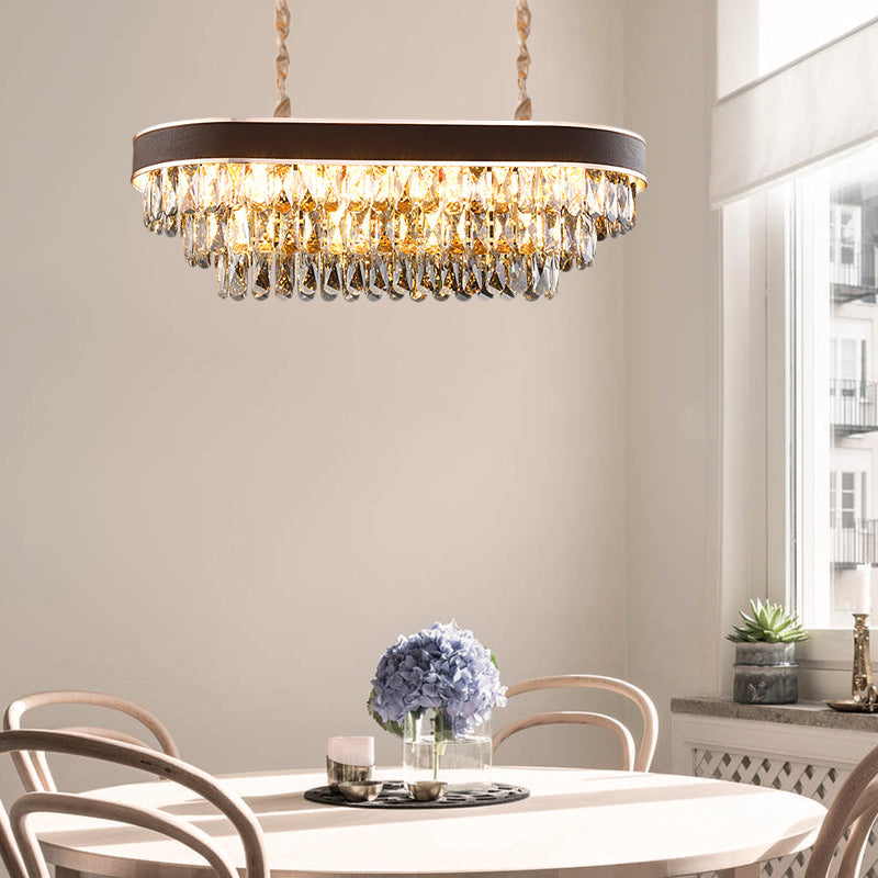 Oval Island lamp Contemporary Crystal Block 12 Lights Black-Gold Hanging Light Fixture Black-Gold Clearhalo 'Ceiling Lights' 'Island Lights' Lighting' 223540