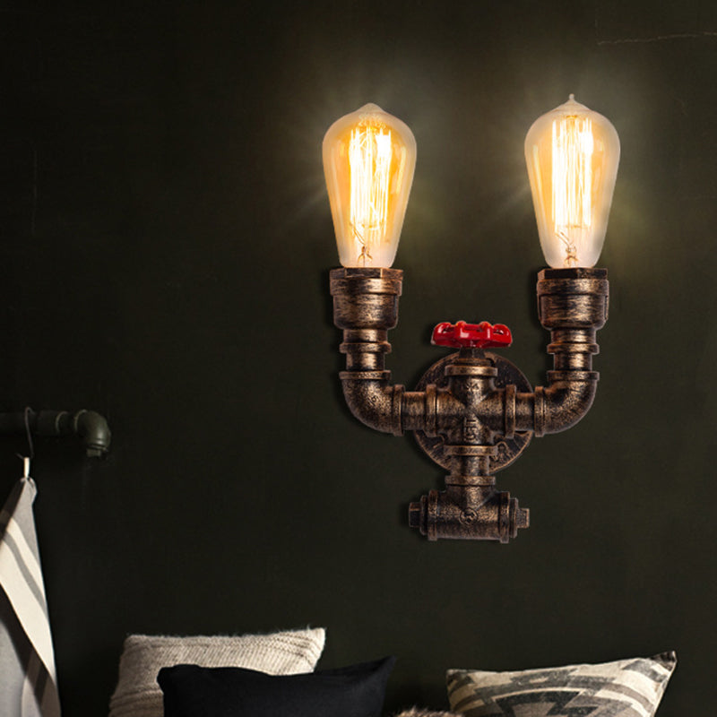 Iron Water Pipe Wall Lamp Rustic Style Restaurant Wall Lighting Fixture in Bronze Clearhalo 'Art deco wall lights' 'Cast Iron' 'Glass' 'Industrial wall lights' 'Industrial' 'Middle century wall lights' 'Modern' 'Rustic wall lights' 'Tiffany' 'Traditional wall lights' 'Wall Lamps & Sconces' 'Wall Lights' Lighting' 2235599