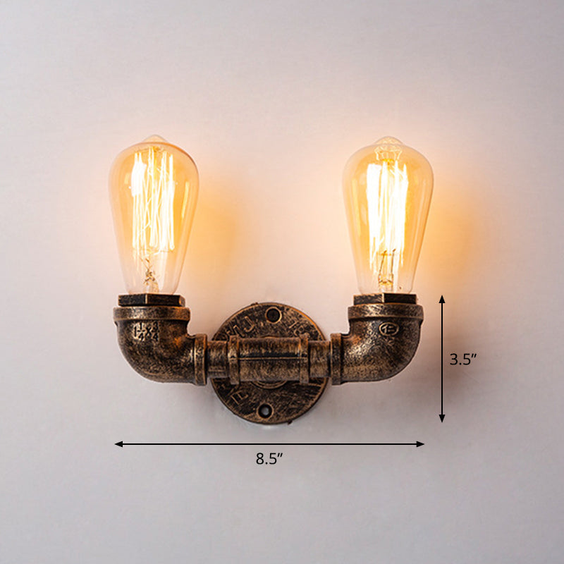 Iron Water Pipe Wall Lamp Rustic Style Restaurant Wall Lighting Fixture in Bronze Bronze D Clearhalo 'Art deco wall lights' 'Cast Iron' 'Glass' 'Industrial wall lights' 'Industrial' 'Middle century wall lights' 'Modern' 'Rustic wall lights' 'Tiffany' 'Traditional wall lights' 'Wall Lamps & Sconces' 'Wall Lights' Lighting' 2235604