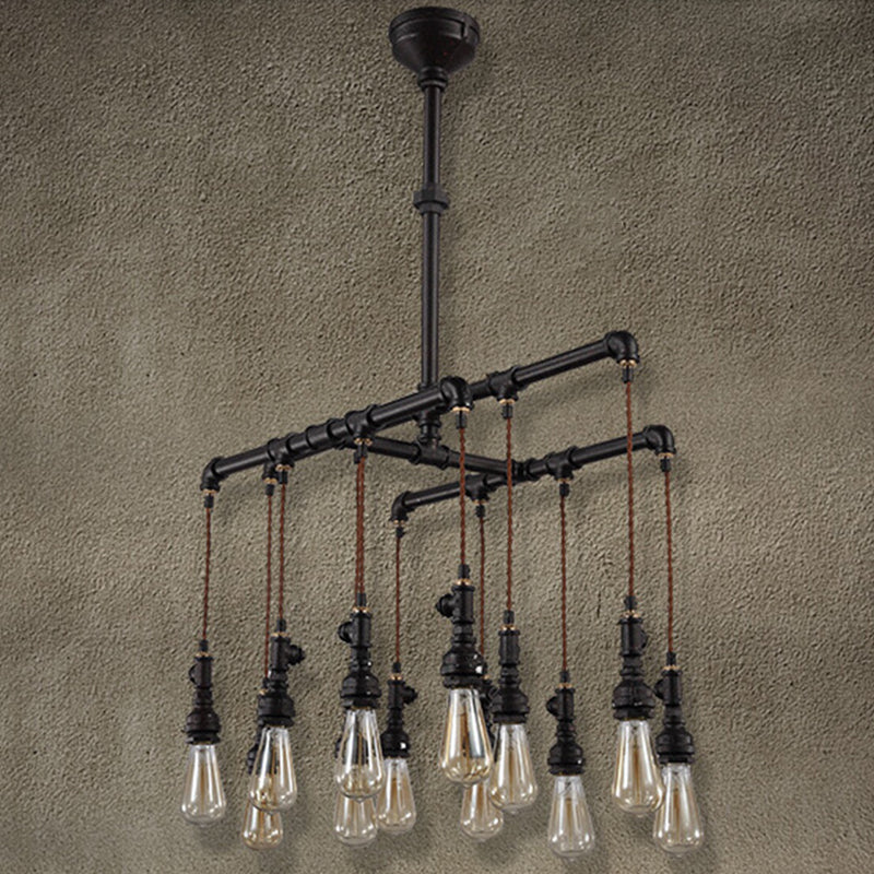 Industrial Plumbing Pipe LED Hanging Lamp Iron Island Chandelier Light in Black for Restaurant 12 Black Clearhalo 'Ceiling Lights' 'Island Lights' Lighting' 2235647