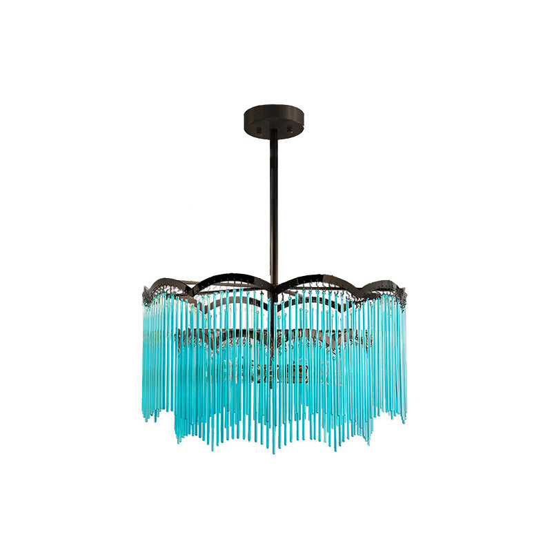 3 Lights Dining Room Chandelier Light Clear/Blue Crystal Strand Hanging Light with Round Design Clearhalo 'Ceiling Lights' 'Chandeliers' 'Clear' 'Industrial' 'Modern Chandeliers' 'Modern' 'Tiffany' 'Traditional Chandeliers' Lighting' 223565