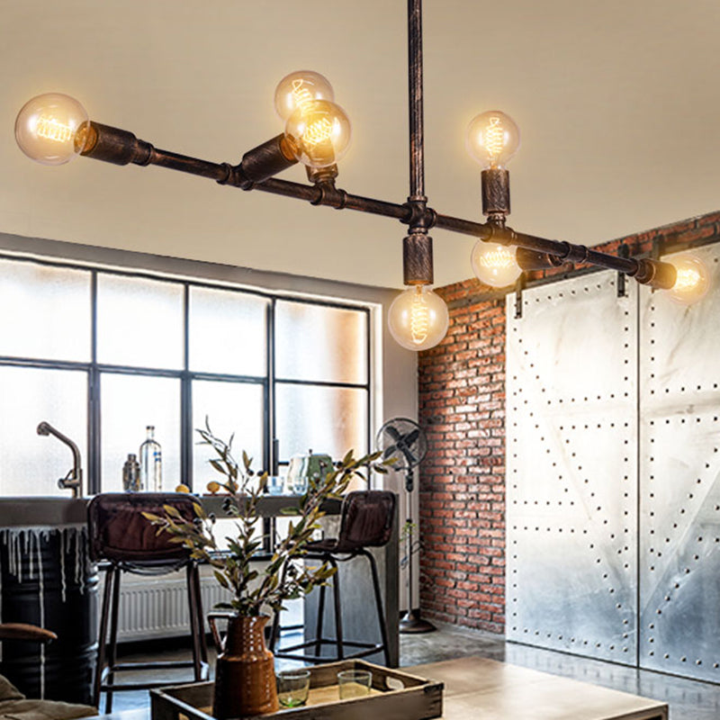 Bronze Water Pipe Island Light Fixture Vintage Iron Living Room Ceiling Pendant Light Clearhalo 'Ceiling Lights' 'Island Lights' Lighting' 2235672