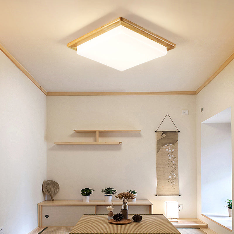 Squared LED Flush Mount Japanese Acrylic Bedroom Flushmount Ceiling Light in Wood Clearhalo 'Ceiling Lights' 'Close To Ceiling Lights' 'Close to ceiling' 'Flush mount' Lighting' 2235711