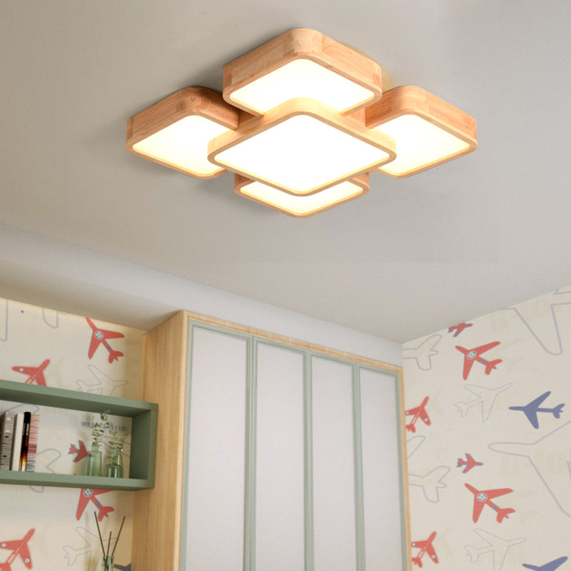 Splicing Square Bedroom Flush Light Wood Nordic Style LED Flush Ceiling Light Fixture Clearhalo 'Ceiling Lights' 'Close To Ceiling Lights' 'Close to ceiling' 'Flush mount' Lighting' 2235723